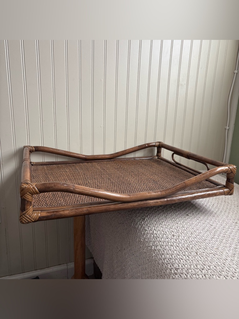 Vintage Palm Regency Bamboo Ratan Butler Serving Tray Dark Brown Woven VTG Retro - Picture 2 of 16